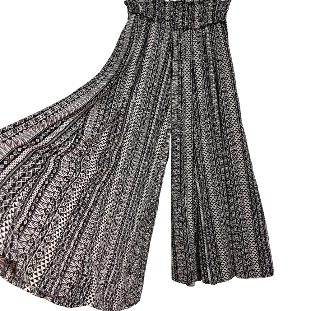 Wide Leg Printed Palazzo Pants - Black & White